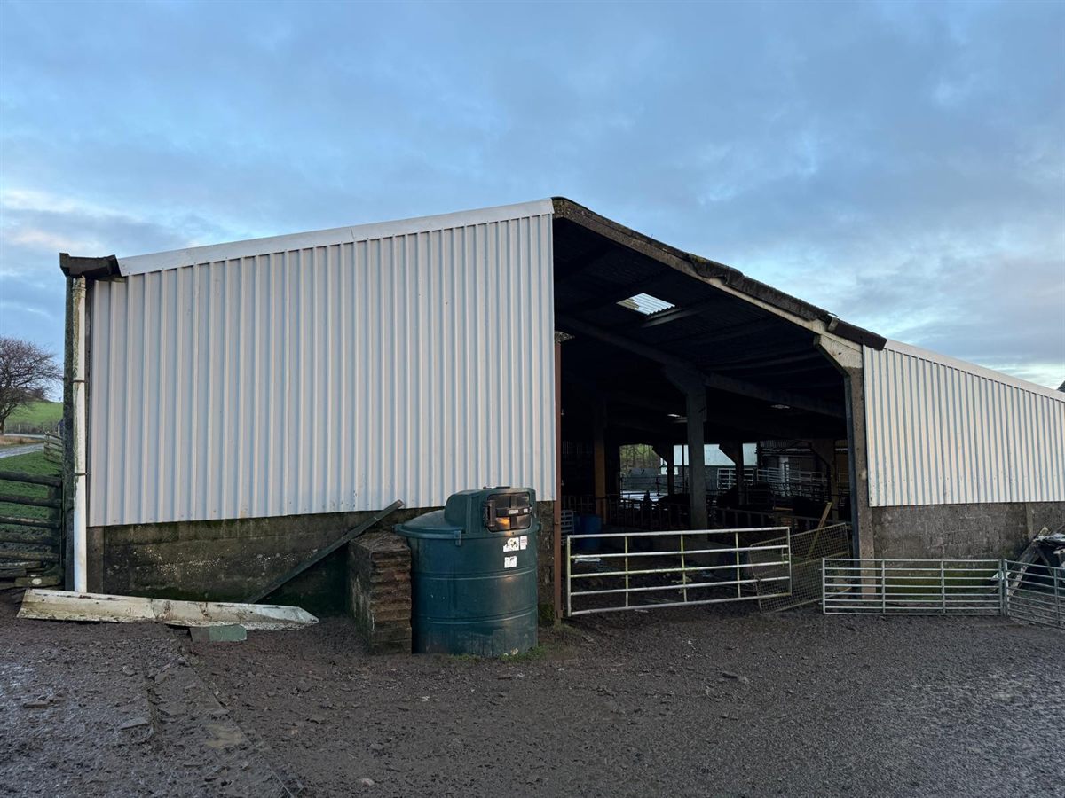 Steel-frame agricultural building being re-roofed by ESW Contractors